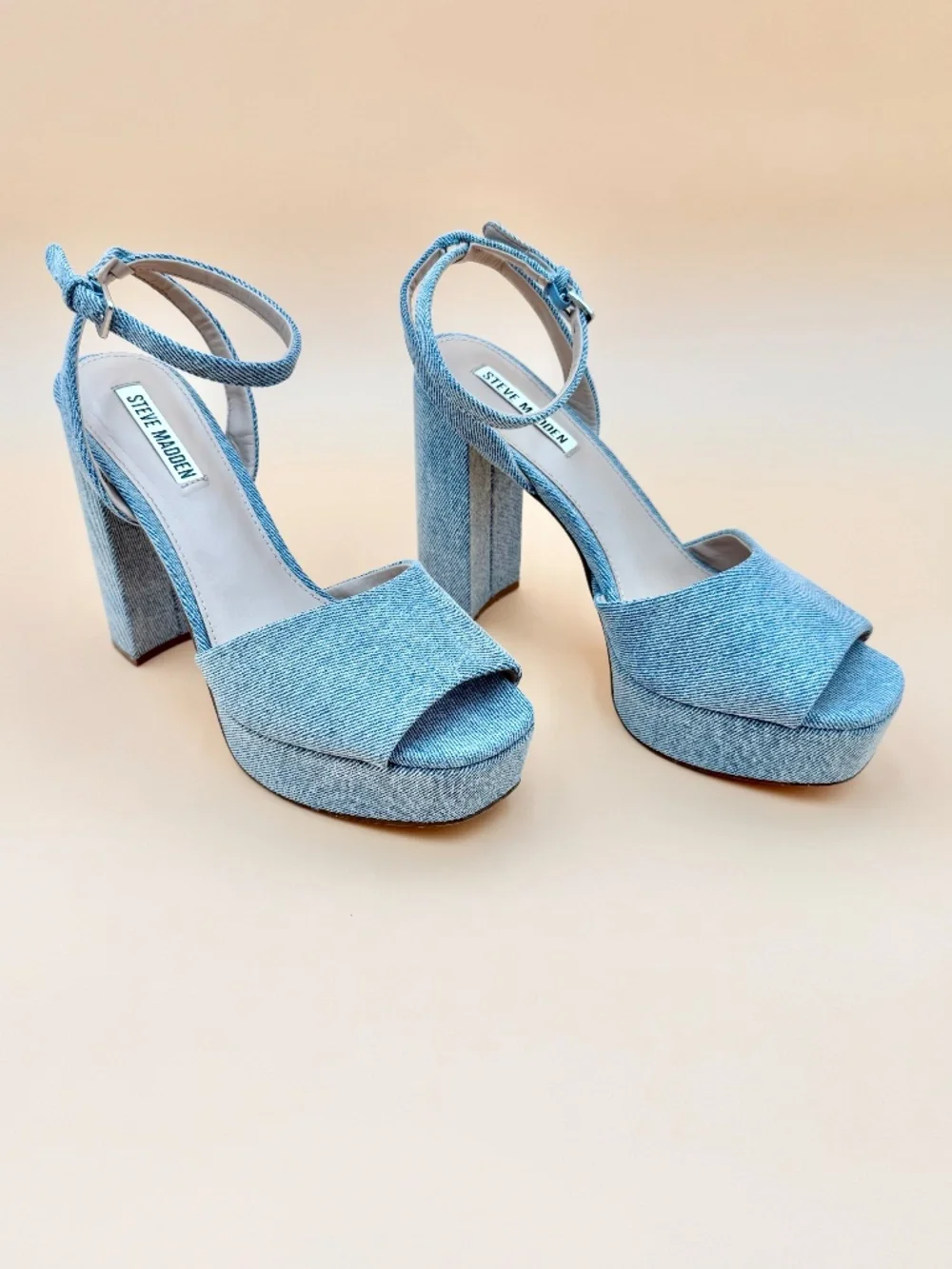 Steve Madden Lourdes Denim Platform Block Heel Sandals 8M